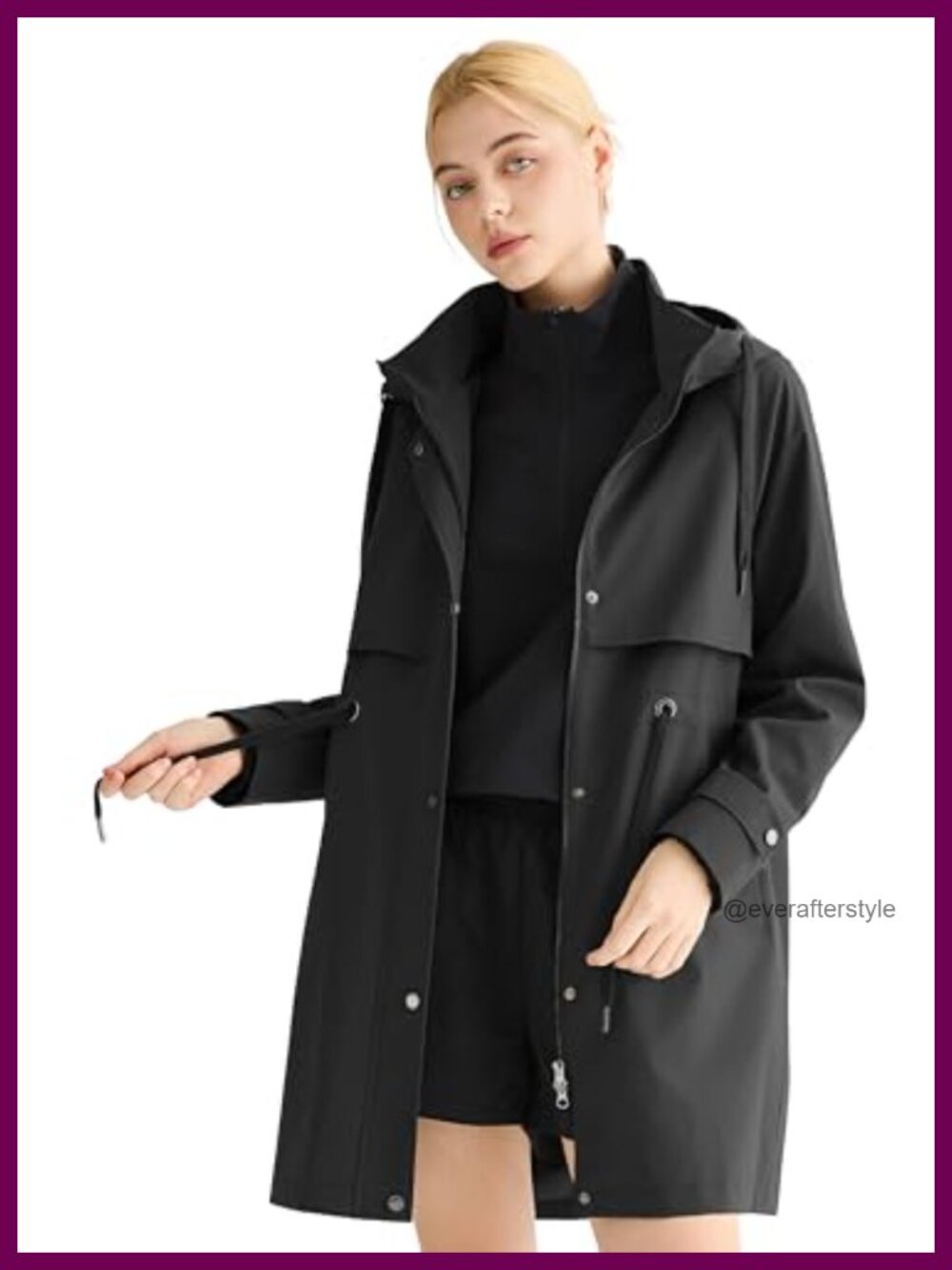 Waterproof Hooded Rain Jacket Long Lightweight Trench Coat Windbreaker